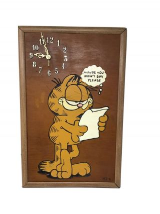 Unique Garfield Cat Handmade Wood Clock Carved Artist Signed H.  G.  Dated 1991