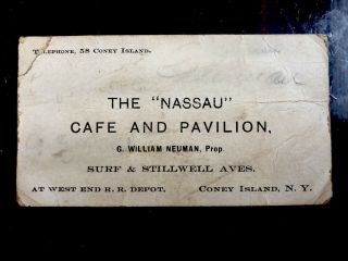 True Vintage Business Card 1907 Coney Island Ny Neuman Surf & Stillwell Aves Rr