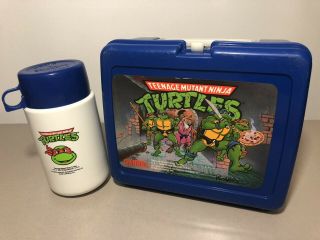 Teenage Mutant Ninja Turtles Vintage Lunch Box 1989 Blue - Includes Thermos
