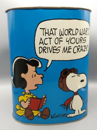 1967 Peanuts Lucy,  Snoopy,  Curse You Red Baron Cheinco Metal Trash Can