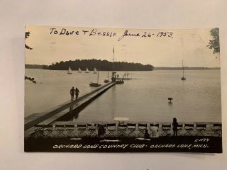 Mi Michigan Orchard Lake Country Club Sailboat Vintage Vacation Rppc Postcard