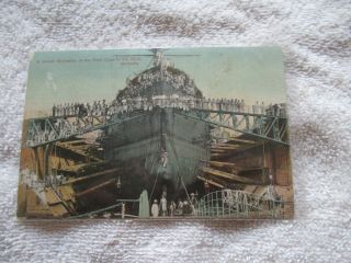 Vintage Bermuda Postcard Of British Battleship In Dry Dock