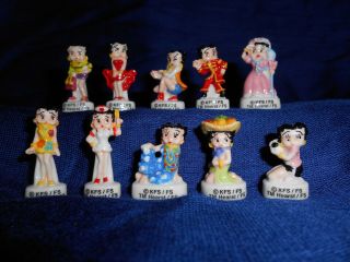 Betty Boop Set 10 Mini Figurines French Porcelain Tiny Feves Miniature Figures