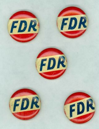 5 Vintage 1936 - 40 President Franklin Roosevelt Campaign Pinback Buttons - Fdr