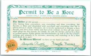 Vintage 1941 Comic Mutoscope / Arcade Card " Permit To Be A Bore " Exhibit Supply