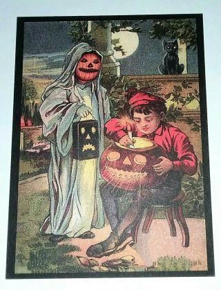Halloween Postcard: Creepy Trick Or Treat Vintage Image Reproduced