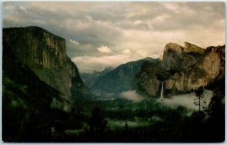 Vintage Yosemite National Park Postcard " Valley From Wawona Tunnel,  Storm " 1950s