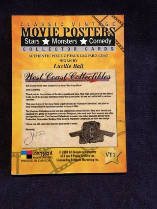 BREYGENT CLASSIC VINTAGE MOVIE POSTERS LUCILLE BALL VT1 COAT COSTUME PROP CARD 3