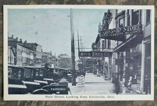Vintage Postcard,  Postmarked 1929,  Main Street Looking East,  Circleville,  Ohio