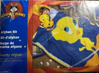 1999 Looney Tunes Tweety Afghan Blanket Yarn Kit Ak100 43 " X 56 " Usa