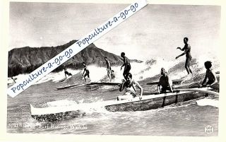 Hawaii Surf Riders In Waikiki Vintage Real Photo Postcard