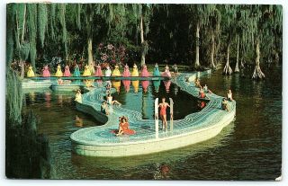 Vtg Postcard Esther Williams Swimming Pool Cypress Gardens Movie Prop Stamp A5