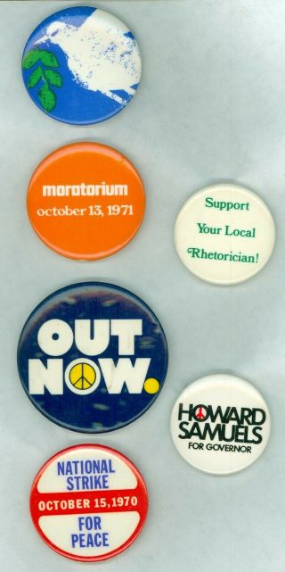 6 Vintage 1960s - 70s Anti - Vietnam War Protest Cause Pinback Buttons - Out Now