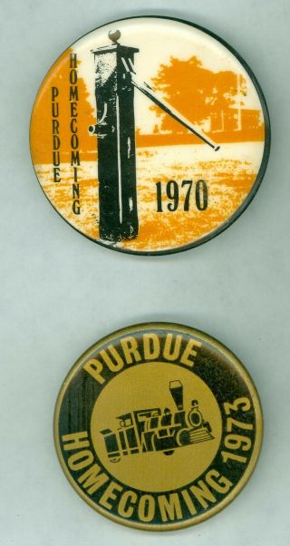 2 Vintage 1970 - 73 College Football Sports Pinback Buttons - Purdue Homecoming