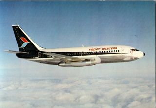 Postcard Vintage Pacific Western Airlines Boeing 737 Jet Plane In Flight Pb30