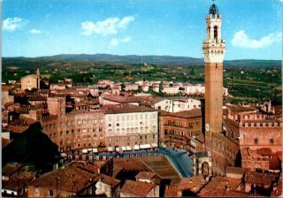 Vintage Postcard Panorama General View Of The Public Palace Siena Italy Unposted