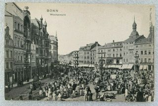 Vtg Postcard Photo Bonn Germany Early 1900s Weekly Market Street View Crowd - B4