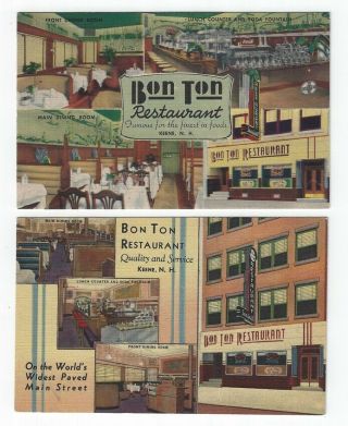 (2) Diff.  Vintage Postcards Advertising The Bon Ton Restaurant In Keene,  Nh