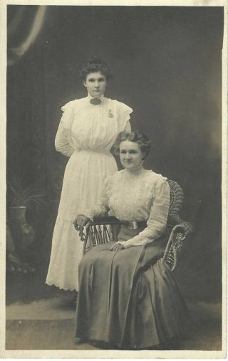 1559p Vintage Rppc 2 Lovely Ladies Sisters Idd Stephenson Real Photo Postcard