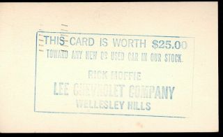 Vintage Advertising Postcard Lee Chevrolet Co.  Wellesley Hills,  Ma 1958 $25 Off