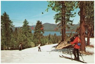 Skiiers At Snow Summit Ski Area Big Bear Lake Southern Ca Vtg Petley Postcard