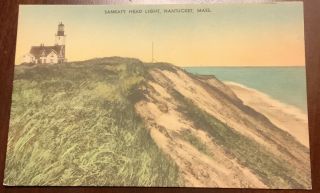 Nantucket Ma Sankaty Head Lighthouse Tichnor Massachusetts Postcard Vintage