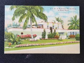 Postcard Fl Dc 28 Modernistic Florida Home Miami Beach Vintage Linen