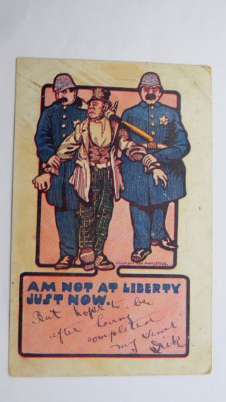 Edwardian Comic Vintage Postcard American Policeman Usa Cops Nightstick Arrest
