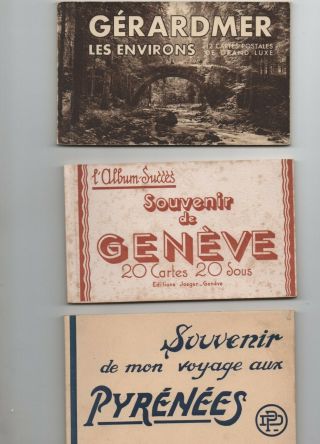 3 Vintage Postcard Books : Pyrenees Geneva & Gerardmer