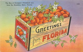 Vintage Florida Linen Postcard Citrus Box Oranges I Promised You Sunshine State