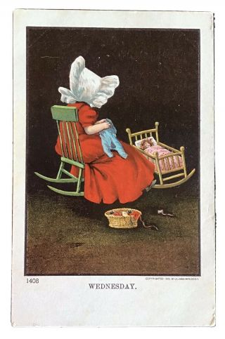Vintage Postcard - Sun Bonnet Girl Days Of The Week “wednesday” 1905