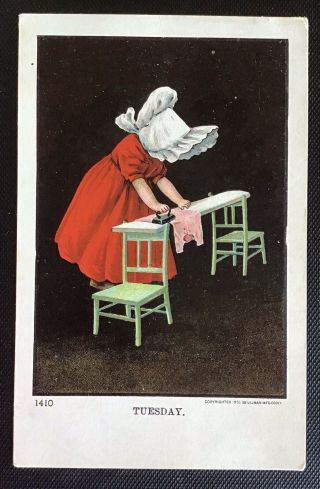 Vintage Postcard - Sun Bonnet Girl Days Of The Week “tuesday” 1905