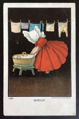 Vintage Postcard - Sun Bonnet Girl Days Of The Week “monday” 1905