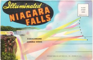 Illuminated Niagara Falls Ontario,  Vintage 1960 Chrome Folder Postcard,  13 Views