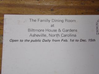 Vintage Postcard The Family Dining Room,  Biltmore House,  Asheville,  N.  C. 3