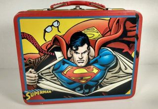 Vintage 3d Superman To The Rescue Full Metal Lunch Box Tin Dc Comics