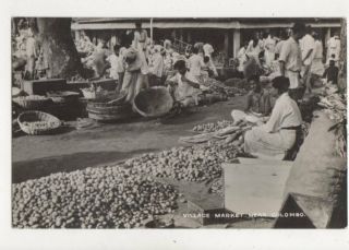 Village Market Near Colombo Ceylon Vintage Rp Postcard 825a