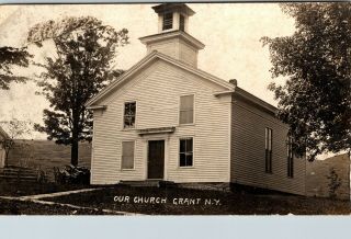 Xc341 Vintage Rppc Postcard Grant,  Ny Church 1909 Postmark