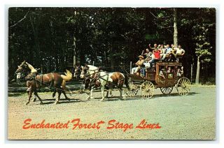 Vintage Postcard Enchanted Forest Stagecoach Chesterton Indiana I0