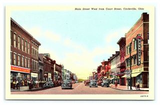 Vintage Postcard Main Street West From Court Street Circleville Ohio R12