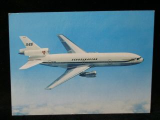 Sas Scandinavian Airlines Dc - 10 Printed In Japan Vintage Airplane Postcard