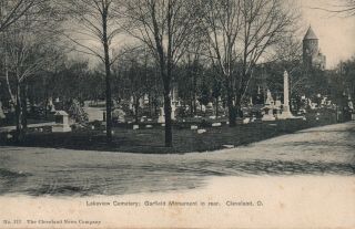 Vintage Cleveland,  Ohio Lakeview Cemetery Garfield Monument In Rear Post Card