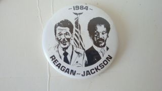 1984 Political Novelty Pin Back Ronald Reagan,  Jessie Jackson Ticket Mates 2 "