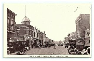 Vintage Postcard Cavin Street Looking North Ligonier Indiana R9