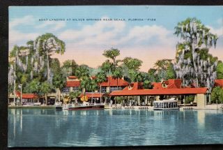 Vintage Usa Postcard Florida Boat Landing At Silver Springs Near Ocala