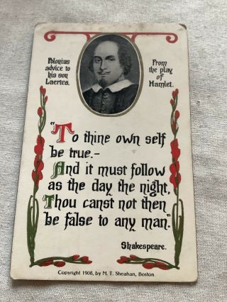 Vintage Postcard Shakespeare Quote From The Play Of Hamlet Postmark 1909