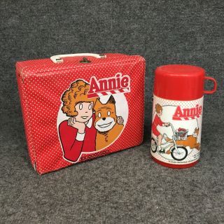 Vintage Annie Vinyl Lunchbox With Thermos 1981 By Aladdin In Euc