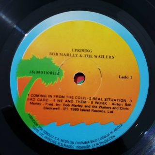 Bob Marley & The Wailers ‎– Uprising LP Colombian Press 1980 Ariola 3
