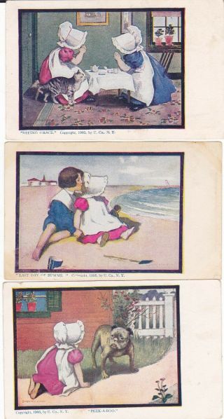 3 Vintage Dorthy Dixon Postcards,  Peek - A - Boo,  Saying Grace,  Last Day Of Summer