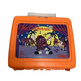 Vintage 1988 The California Raisins Rare Orange Plastic Thermos Lunch Box